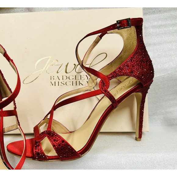 Badgley Mischka Jewel Aliza II Red Jeweled Satin Red Size 10 IOB - Picture 4 of 11